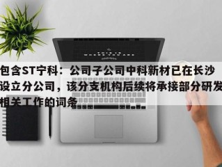 包含ST宁科：公司子公司中科新材已在长沙设立分公司，该分支机构后续将承接部分研发相关工作的词条